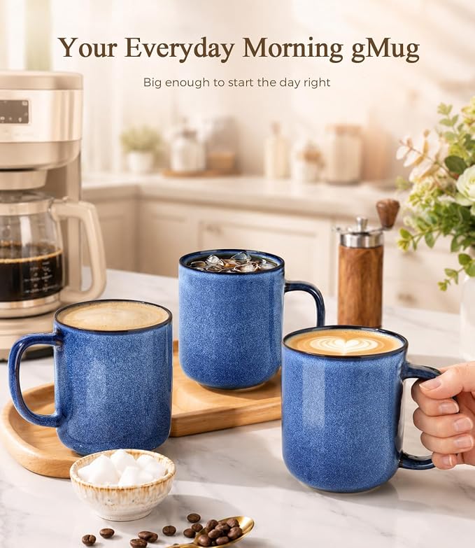 GBhome Large Coffee Mugs Set of 6, 16oz Handmade Coffee Mugs Set with Large Handle for Cappuccino/Latte/Tea/Hot Cocoa, Dishwasher & Microwave Safe-Sea Blue - Image 6