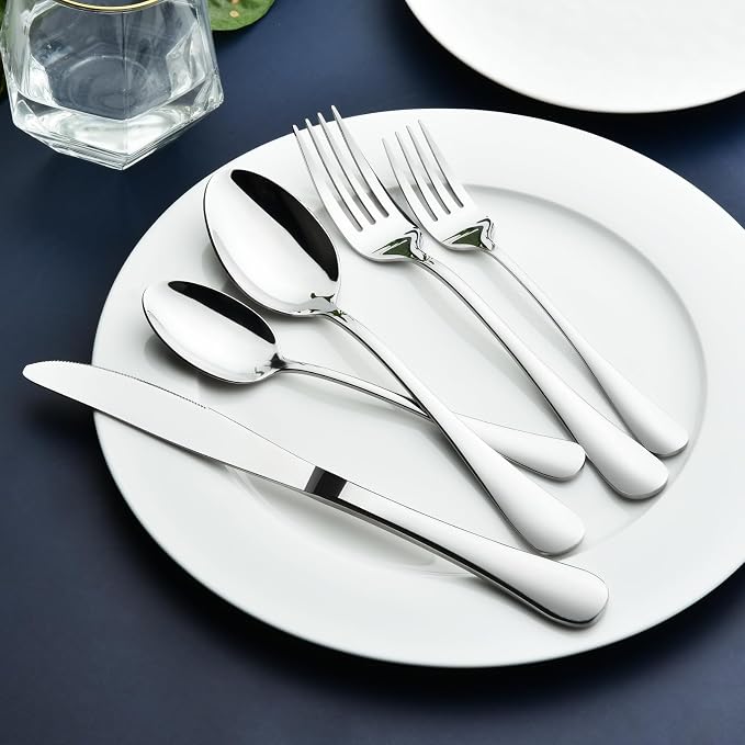 Silverware Set for 8, 40 Piece Stainless Steel Flatware Utensil Cutlery Set | Heavy Duty Steak Knife Fork and Spoon, Dishwasher Safe, Gift Package for Wedding Housewarming - Image 3