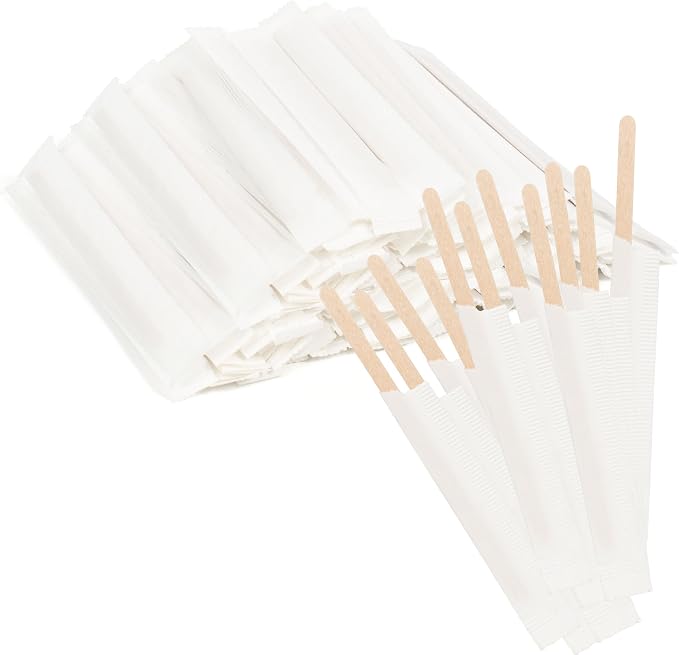 ANTETOK 100Pcs Wooden Coffee Stirrers Paper Wrapped 4.3Inch,Individually Wrapped Disposable Coffee Stir Sticks for Coffee,Tea,Cocktail and Hot Chocolate by ANTETOK