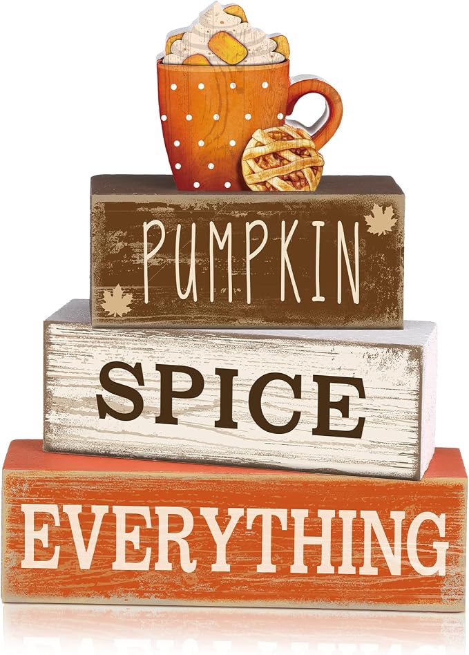 Moucuny 4 Pcs Thanksgiving Decorations for Home Fall Cup Decor Thanksgiving Table Centerpiece Fall Tiered Tray Decor Rustic Wooden Cup Block Sign Gift Farmhouse for Harvest Party Home Kitchen by Moucuny