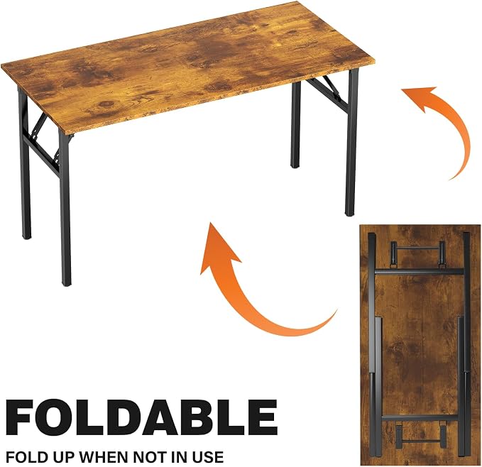 DlandHome 47 Inch Folding Computer Desk, Fully Assembled, Retro | Foldable Writing Table, Portable Activity Conference Table for Home Office, Wood Top Metal Frame, Collapsible Easy Storage - Image 8