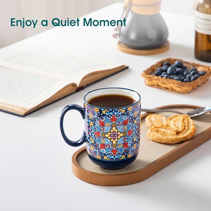 vancasso Simi Boho Coffee Mugs Set of 6, 14 oz Ceramic Mugs with Handle, Colorful Porcelain Cups Microwave Dishwasher Safe, for Latte Tea Cappuccino Cocoa Hot Chocolate - Image 6