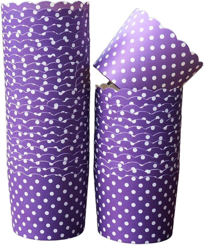 Paper Baking Cups (Polka Dots), Greaseproof Disposable Cupcake Liners (Purple, Large Cups (50-Pack)) - Image 2