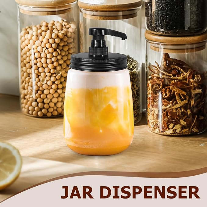 ARTIBETTER Mason Jar Syrup Pump Dispenser Lid for Wide Mouth Jars Food-grade Sugar and Sauce Pump with Automatic Return Leak-resistant Kitchen Condiment Dispenser for Honey Maple Syrup and