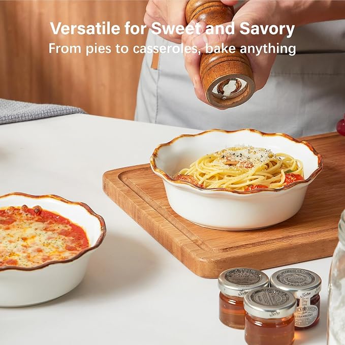 ONEMORE Mini Pie Pans, 6.8 inch Ceramic Pie Dish for Baking Nonstick Small Pie Pans Deep Dish Pie Plates Mini Tart Pans, Ideal for Chicken Pot Pie & Desserts, Individual Pot Pie Baking Dishes Set of 4 - Image 4