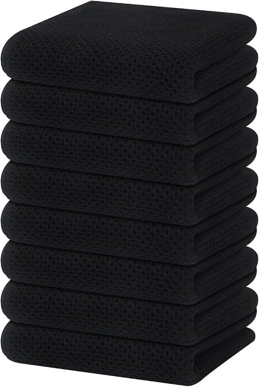 Homaxy 100% Cotton Waffle Weave Kitchen Dish Towels 8-Pack, Black | 13 x 28 Inches, Ultra Soft Absorbent Dish Towels, Quick Drying Cleaning Towels by Homaxy