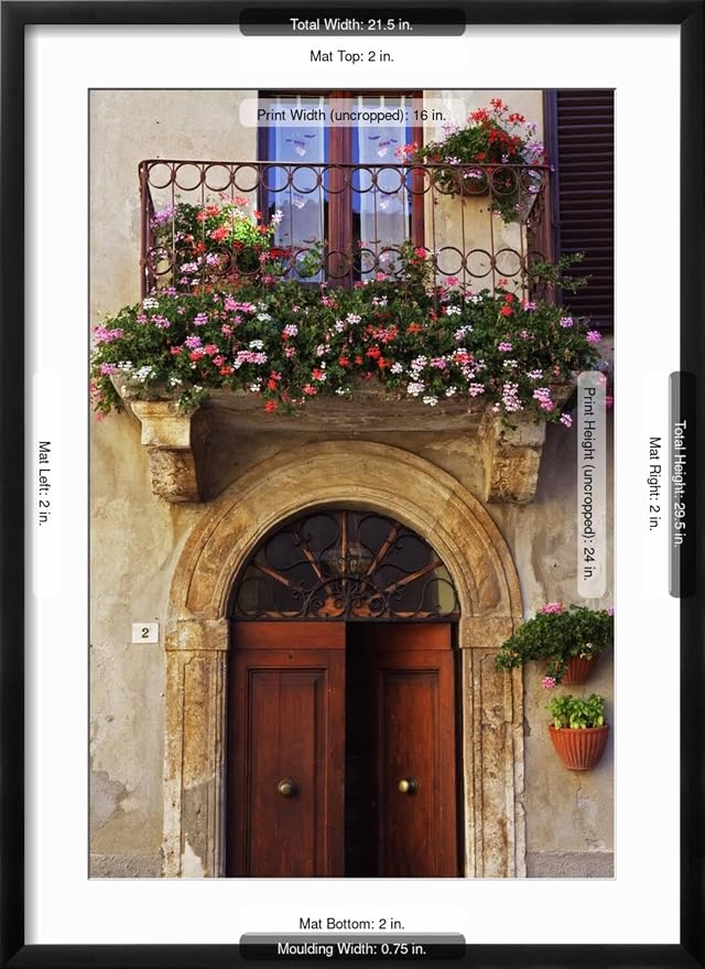 ART.COM Wall Photo Balcony Flowers and Doorway in Pienza Tuscany Italy on Black Frame by Julian Castle, 21" x 29" - Image 5