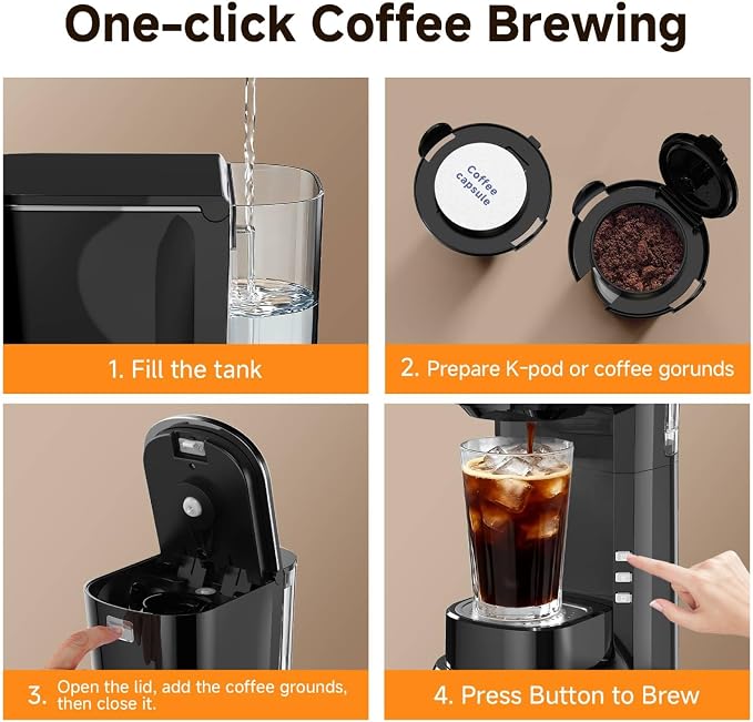Coffee Maker, Single Serve Brewer for K Pods & Ground-Black | 2 in 1, 6-24oz and 2-4 Mins Rapid Brew, Compact Coffee Machine for Kitchen Office RV Camping - Image 5