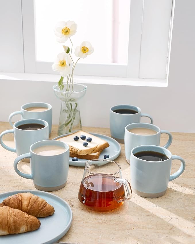 famiware Coffee Mugs Set of 6, Milkyway 13 oz Mug Set, Ceramic Cup Set with Handle for Coffee, Tea, Cocoa, Milk, Light Blue - Image 5