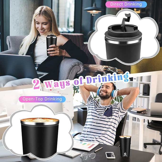 17oz Insulated Travel Coffee Mug with Flip Lid ¨C Leakproof Stainless Steel Insulated Coffee Tumblers, Reusable Coffee Cup for Hot & Cold Drinks, Perfect for Camping & On-the-Go - Image 7