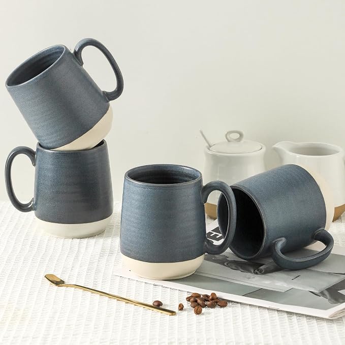 Hasense Coffee Cups Ceramic, Coffee Mugs with Handles Set of 4, 15 oz Tea Cups for Home and Office, Stylish Colorblocking Mugs for Coffee, Tea, Latte, Hot Chocolate, Christmas Cups Gift, Deep Blue - Image 6