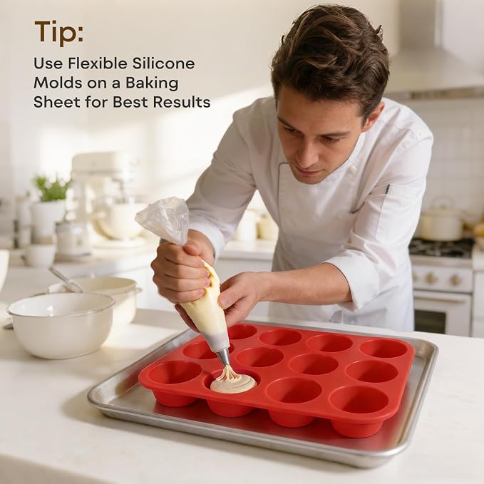Silicone Mold for Baking, 12 Cup Nonstick Muffin Pan 2Pcs | Food-Grade Silicone Muffin Tin, Oven Dishwasher Freezer Safe Silicone Molds for Home Baking DIY, Cupcakes, Egg Bites - Image 3