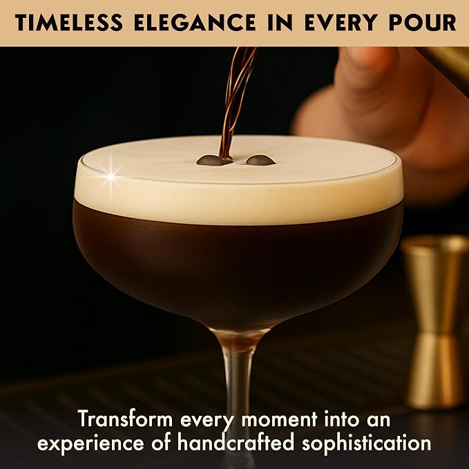 VEMACITY - Elegant Espresso Martini Glasses Set of 4 (10oz) - Classic Coupe Glasses for Martinis, Champagne, Margaritas | Handblown Crystal Cocktail Glassware | Ideal for Martinis and Cocktails - Image 8