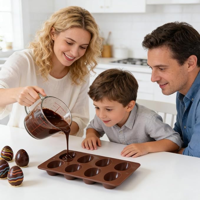 2 Pack Silicone Egg Molds 8 Cavity Easter Silicone Candy Mold 3D Egg-Shaped Silicone Baking Mold for Chocolate, Jello, Mini Cakes, DIY Desserts, Candy, Ice, Pudding, Baking (2, Dark Brown) - Image 3