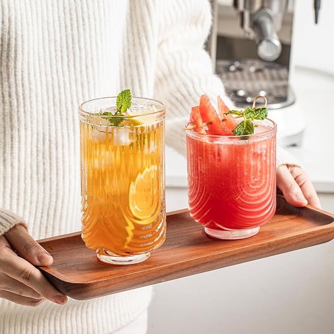 Vintage Glassware Arch Design Glass cups Set of 4, Fashioned Ripple Glassware Highball Glass, Classic Transparent Cocktail Glasses, for Bar Beverages Ice Coffee Juice Water (4pcs-L) - Image 5