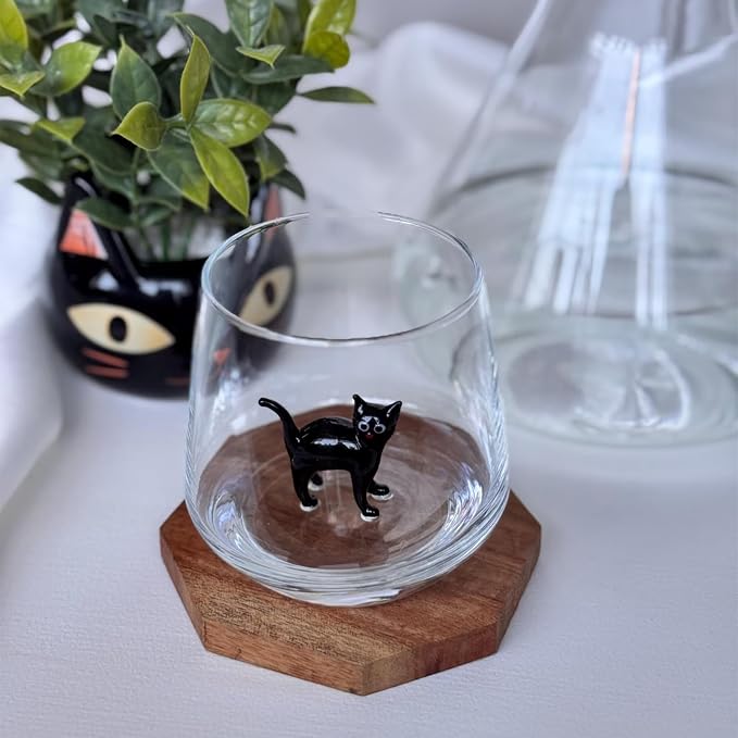 Cat Figurine Glass Cup 3D Animal Artisan Glassware Collection Handmade Cute Wine Cup Meow Garden Crystal Cat Tumbler Gothic Decorations Stemless Wineglass - Image 2