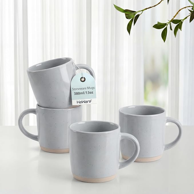 HaWare 13OZ Coffee Mugs Set of 4, Stoneware Coffee Cups with Handle | Ceramic Latte Mug, Modern Tea Mugs for Cappuccino/Cocoa/Milk, Dishwasher& Microwave Safe, Speckled Misty Grey by HaWare