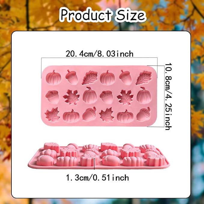 2 Piece Fall Silicone Molds for Chocolate, Autumn Maple Leafs Acorns and Pumpkins Shape 3D Chocolate 36-Cavities Candy Moulds for Thanksgiving Day, Harvest Theme Candy Pudding Jelly Making