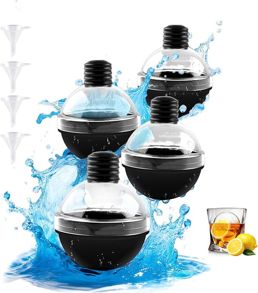 Round Ice Cube Mold, 4Pcs Easy Filled and Emptied Without Touching the Ice, Ice Ball Maker Mold, Reusable Spherical Silicone, Used for Whisky, Cocktails, BPA Free