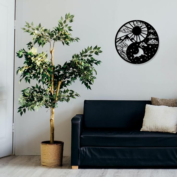 INFUNLY Yin Yang Wall Art Decor 11.8x11.8 Inches Moon Sun and Stars Wall Art with Mountain and Lake Cloud Tai Chi Chakra Wall Decor Wall Sculpture for Yoga Meditation Zen Room Bedroom Decoration - Image 6