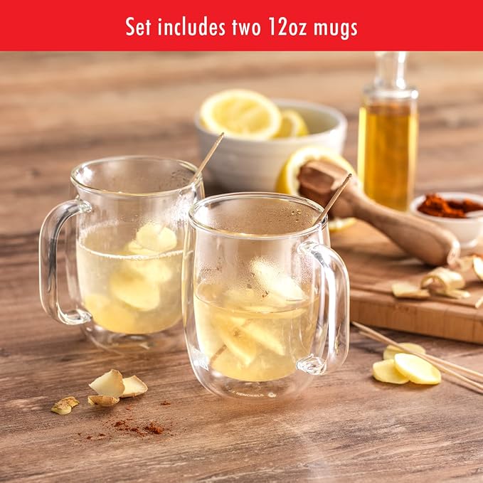 Zwilling Sorrento Plus 2-Pc Double Wall Insulated Glass Coffee Mug Set | Double-Wall Glass Keeps Drinks Hot or Cold Longer. Comfortable to hold. Mouth-blown Glass Mugs by Skilled Artisan - Image 9