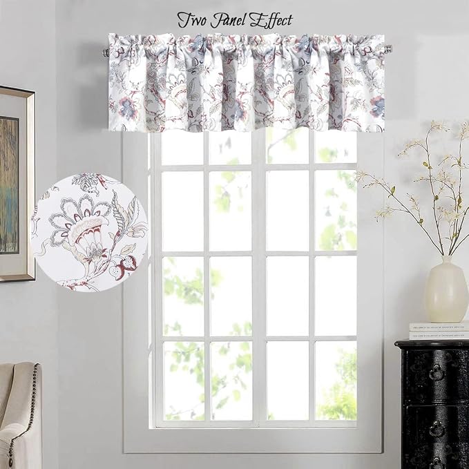 H.VERSAILTEX Blackout Curtain Valances for Kitchen Window/Living Room/Bathroom Privacy Added Rod Pocket Home Decoration Winow Valance, 52" W x 18" L, Floral in Terracotta and Blue - Image 3