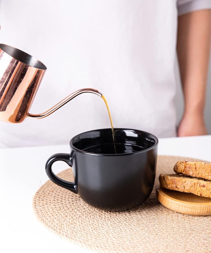 AmorArc 24 oz Soup Mugs with Handles, Jumbo Ceramic Bowls Mugs Set with handles for Coffee Cereal Cappuccino Snacks, Microwave&Dishwasher safe Soup Cups for Meal-Black - Image 3
