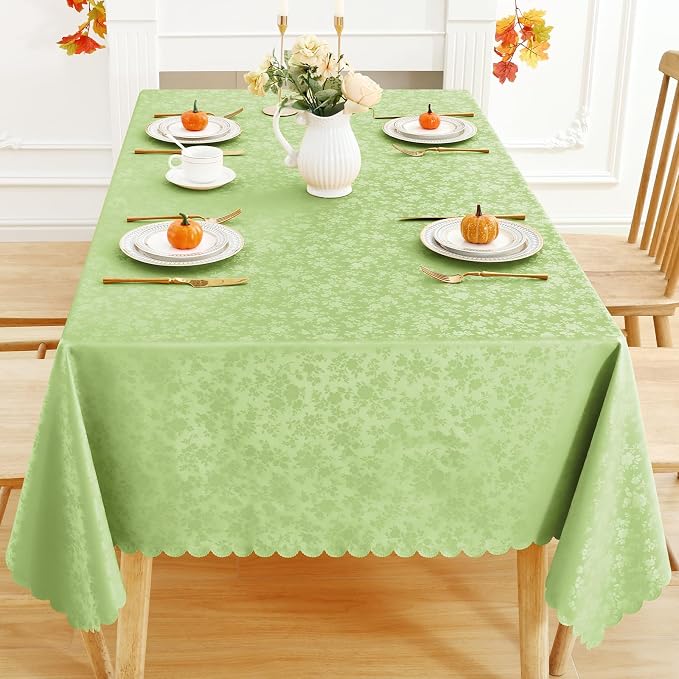 Smiry Rectangle Waterproof Heavy Duty Vinyl Tablecloths, 60 x 84 Inch | Wipeable Washable Floral Embossed Table Cover for Kitchen and Dining Room, Indoor & Outdoor Use, Sage Green - Image 8