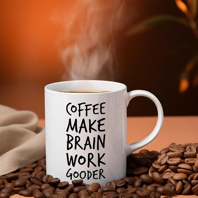 Veracco Coffee Make Brain Work Gooder Mug Funny Coffee Lover Gift Humorous Idea Family Friends Birthday Presents Sarcastic Office Berserk Tea Cup Caffeine Addict Brain Booster Gooder Vibes - Image 5