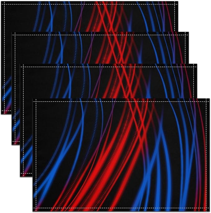Feelyou Red Blue Stripes Placemat for Kitchen Dining Table Decor Indoor Outdoor 18"x12" Ombre Red Blue Black Placemats Set of 4 forChildren Abstract Table Place Mats, Set Modern Art by Feelyou