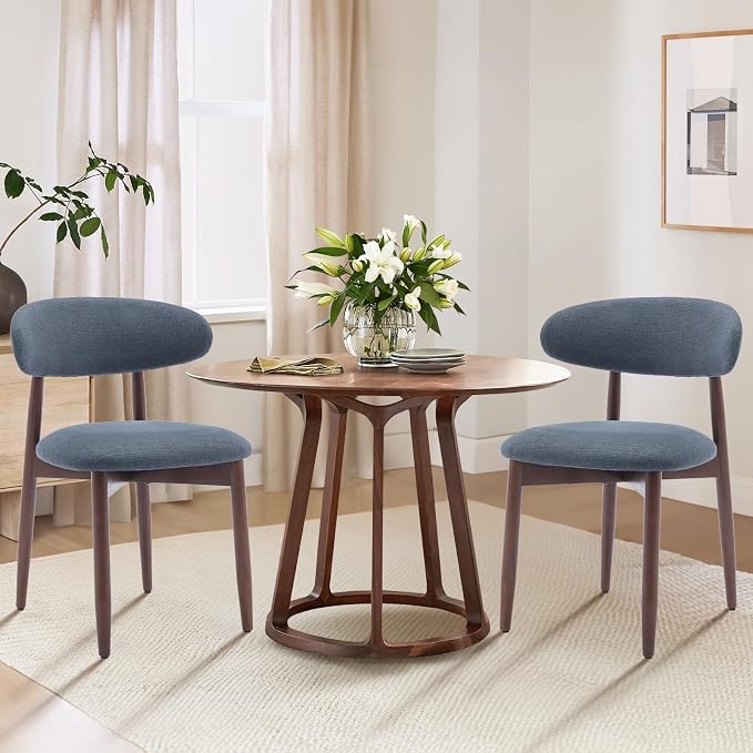 COLAMY Wooden Dining Chairs Set of 4, Modern Fabric Upholstered Dining Room Chair, Farmhouse Kitchen Side Chairs with Foot Pegs, Blue - Image 3