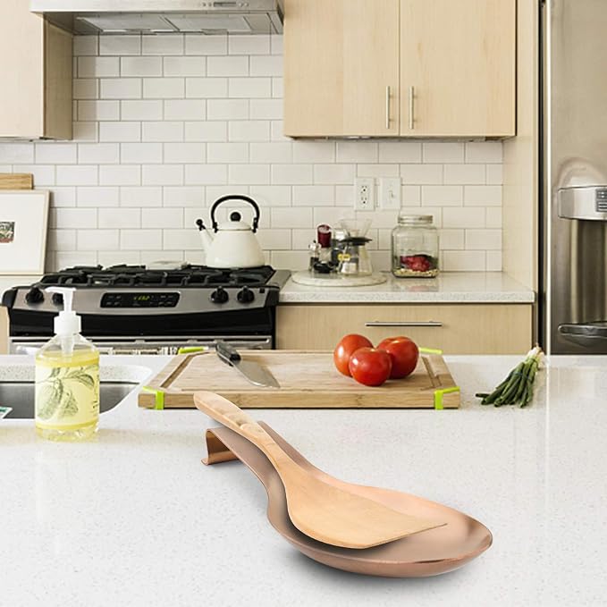 VanlonPro Stainless Steel Spoon Rest, Spatula Ladle Holder, Stainless Steel Utensil Spoon Rest Holder, Brushed Finish, Dishwasher Safe 9.8 x 3.7 Inch (Rose Gold 1PC) - Image 4