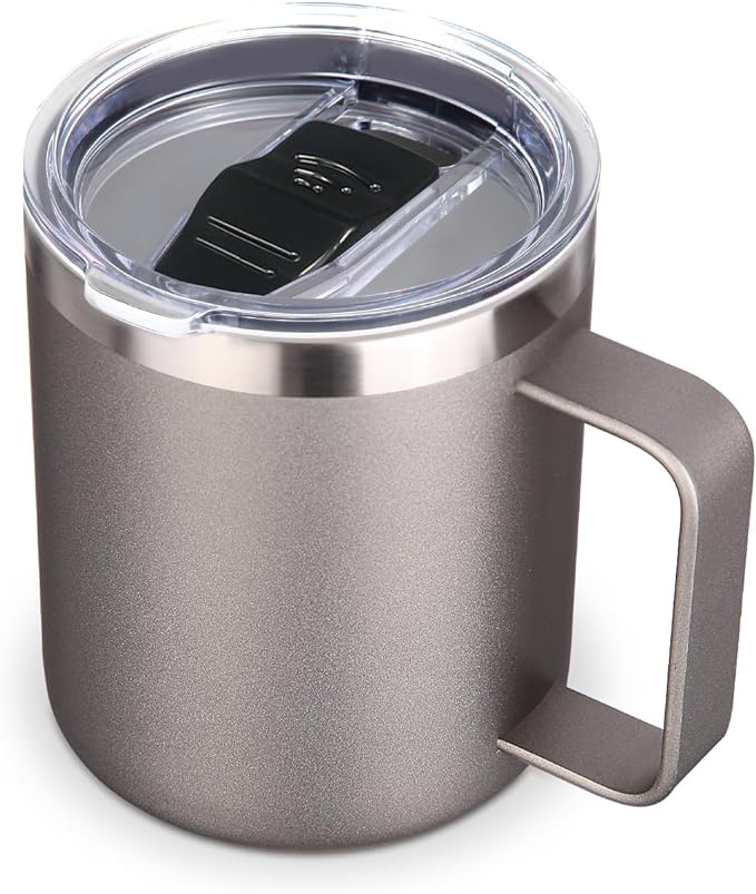 Volhoply 14oz Insulated Stainless Steel Coffee Mug with Leakproof Lid,Double Wall Vacuum Travel Coffee Cup with Handle,Reusable Metal Cups Tumbler, Camping Mugs Keep Hot/Cold,Ideal Gifts(Gray,1 Set) by LiveFully%EF%BC%8CDrinkFreely%E2%80%94KeepGoingwithVolhoply%EF%BC%81