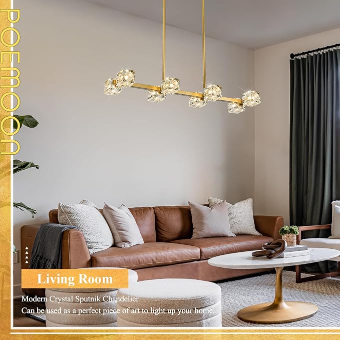 Modern Crystal Chandelier 8-Light Gold Sputnik Ceiling Pendant Lights L 31.5" Dining Room Hanging Light Fixture for Kitchen Island Over Table Living Room Bedroom - Image 7