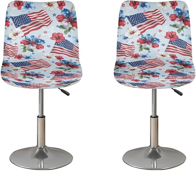 USA Flag Flower Bar Stool Covers, 2 Pcs Bar Stool Slipcover Decorative Soft Bar Stool Chair Covers for Dining Room Cafe Kitchen Chair Seat Protector by Sellikakes