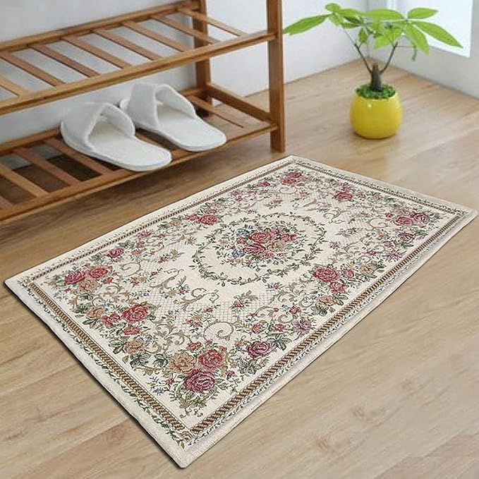 Luxury Soft Rustic Floral Doormats Washable Elegant Shabby Rose Rug Non Slip Accent Floor Rugs for Bathroom Bedroom Kitchen, 2' x 3', Country Rose - Image 3