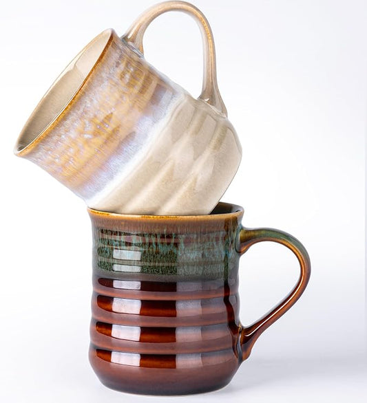 GBhome 18oz Large Coffee Mug Set of 2, Handmade Ceramic Coffee Mugs for Latte/Tea/Beer/Hot Cocoa, Dishwasher & Microwave Safe,Multi-Color by GBhome