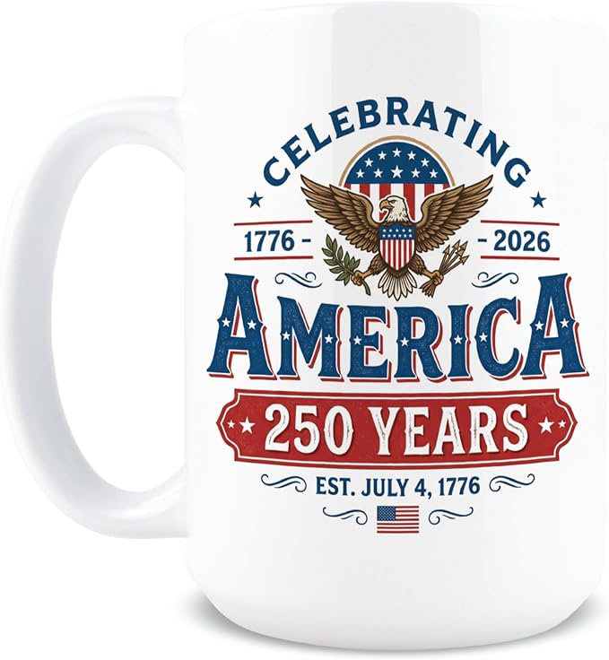 America 250 Coffee Mug, 250 Anniversary USA Coffee Mug, 250th Anniversary USA Cup, 15 oz Ceramic Patriotic Cups, America Gifts, Patriotic Gift, Independence Day, 4th of July - Image 2