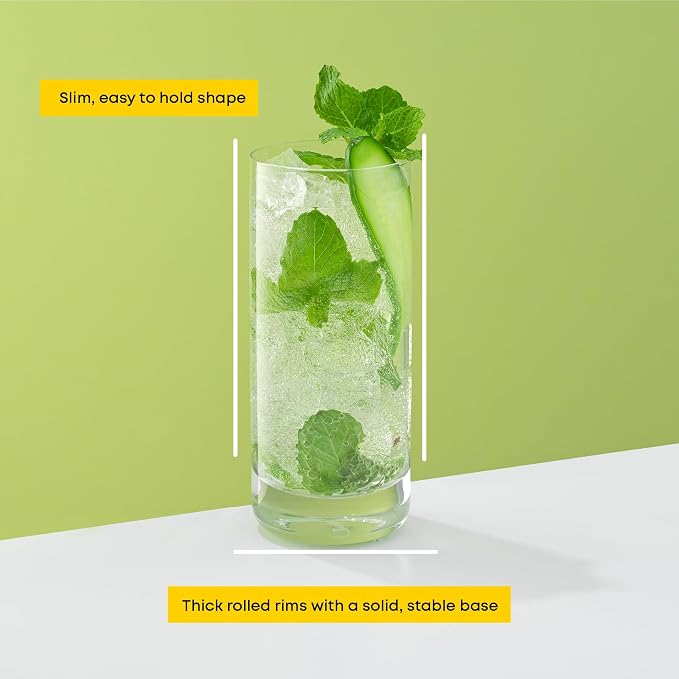 JoyJolt Faye 13oz Highball Glasses, 6pc Tall Glass Sets. Lead-Free Crystal Drinking Glasses. Water Glasses, Mojito Glass Cups, Tom Collins Bar Glassware, and Mixed Drink Cocktail Glass Set - Image 5