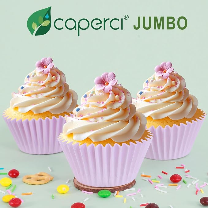 Caperci Heavy Duty Purple Jumbo Cupcake Muffin Liners for Baking - Extra Large 100pcs Grease-Resistant Paper Baking Cups, No Muffin Pan Needed, Odorless, Easily Peels (Orchid Purple) - Image 7