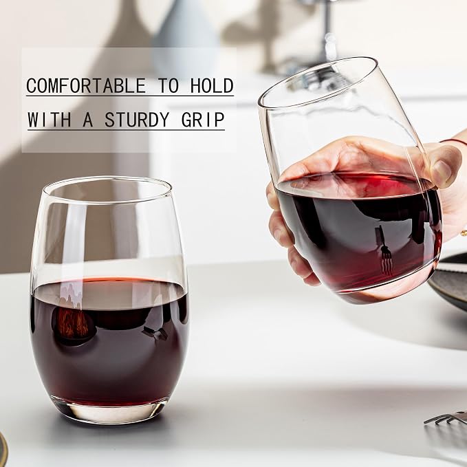 Stemless Wine Glasses Set of 12, 17oz Lead-Free Drinking Glasses for Red & White Wine, Cocktails, Juice, Sturdy Base Glassware Pack for Party, Wedding & Home Bar - Image 2
