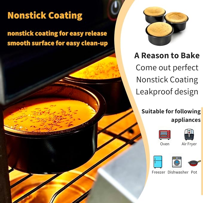 4 Inch Mini Cake Pans Set of 3, Small Round Carbon Steel Smash Cake Pans for Baking Individual Layer Cakes, Non-Stick Tiered Cheesecake Molds, Straight Edge & Dishwasher Safe - Image 4