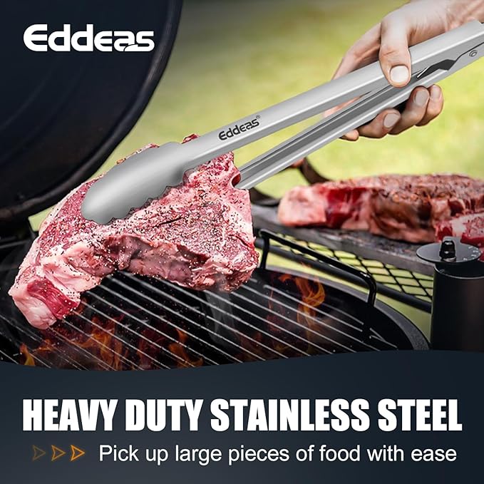 2PCS 9Inch Tongs for Cooking Heavy Duty All Metal Kitchen Tongs | Heat Resistant 600 Degree, All Stainless Steel Food Tongs,Non-Slip handle, Salad, Grilling, bbq, Dishwasher safe - Image 6