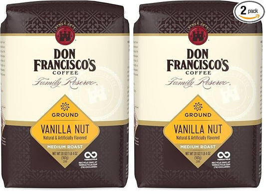 Don Francisco's Premium Vanilla Nut Medium Roast Ground Coffee - 100% Arabica Beans, Perfect for Drip, Pour Over, and French Press - Carefully Sourced, Family-Crafted Since 1870 (20 oz Bag)