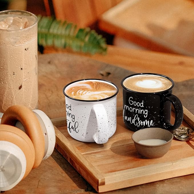 YHRJWN His and Hers Gifts, Good Morning Beautiful & Handsome Coffee Mug, Couple Gift for Him and Her, Couple Mugs for Mr and Mrs, Newlyweds Couples Gifts for Wedding Anniversary, 15 Oz - Image 3