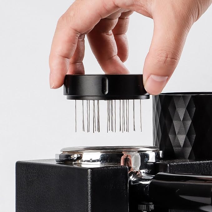 58mm Coffee Distributor Tamper - Gravity Distribution Tool & Coffee Leveler, with Stainless Steel Base & Wooden Lid