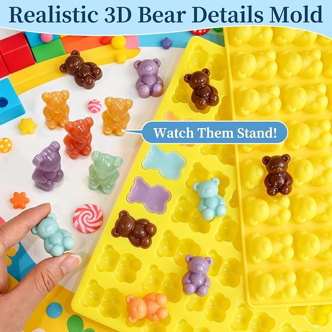Large Gummy Bear Candy Molds 4.5ML, 80-Cavity Bear Chocolate Mold Silicone | 2 Pack Non-Stick Bear Silicone molds for Gummy, Mini Size Ice Cubes, Cupcake Toppers and Birthday Party Cake Decoration - Image 4