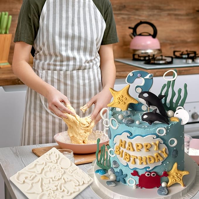 1 Pcs Ocean Theme Cake Decoration Silicone Mold, Turtle Octopus Chocolate Fondant Mold, for Kitchen Baking Cupcake Topper Chocolate Candy and Resin Pendant Clay