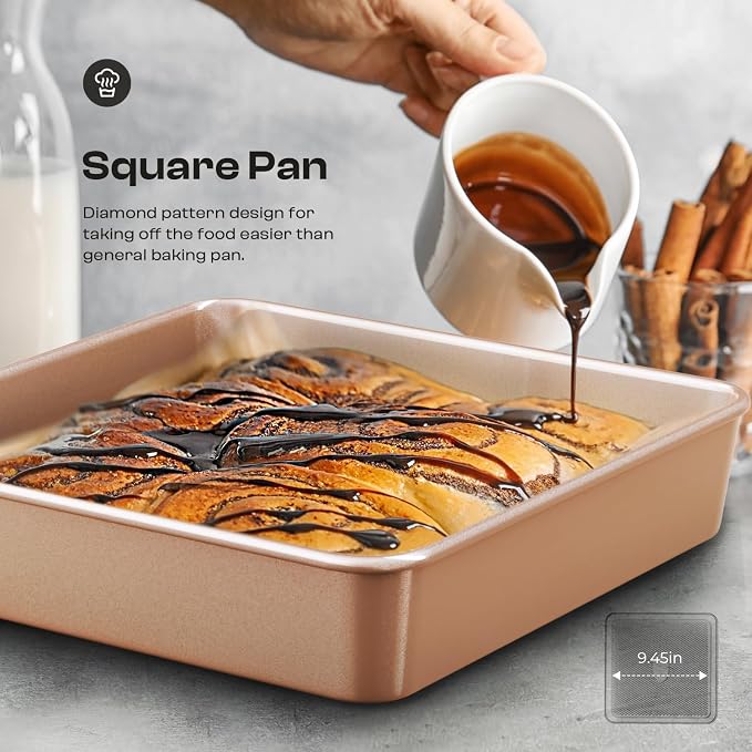 Baking Pans Set 8-Piece Bakeware Sets, Baking Sets for Nonstick Pan Set | Cooking Nonstick Oven Pan Set, Baking Sheet Set, Cookie Sheets for Baking, Muffin Pan, Cookie Sheets (Ceramic Coated Gold) - Image 3