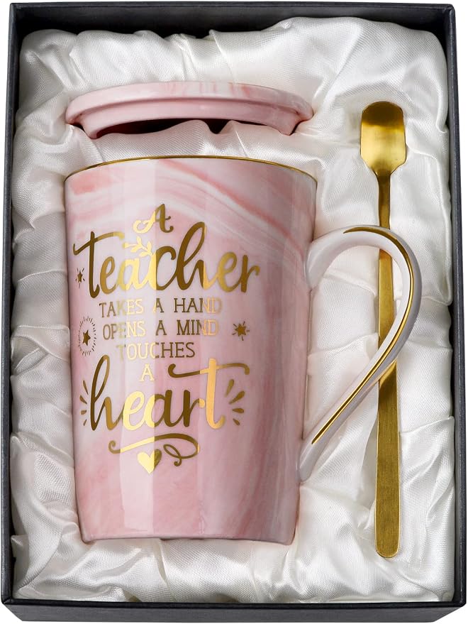 Unique Teacher Appreciation Gifts for Women, Best Teachers Mug for Teachers | 14oz Pink Marble Ceramic Gold Print Teacher Cup, End of Year Birthday Retirement Graduation from Student, Nice Gift Boxed by ALBISS